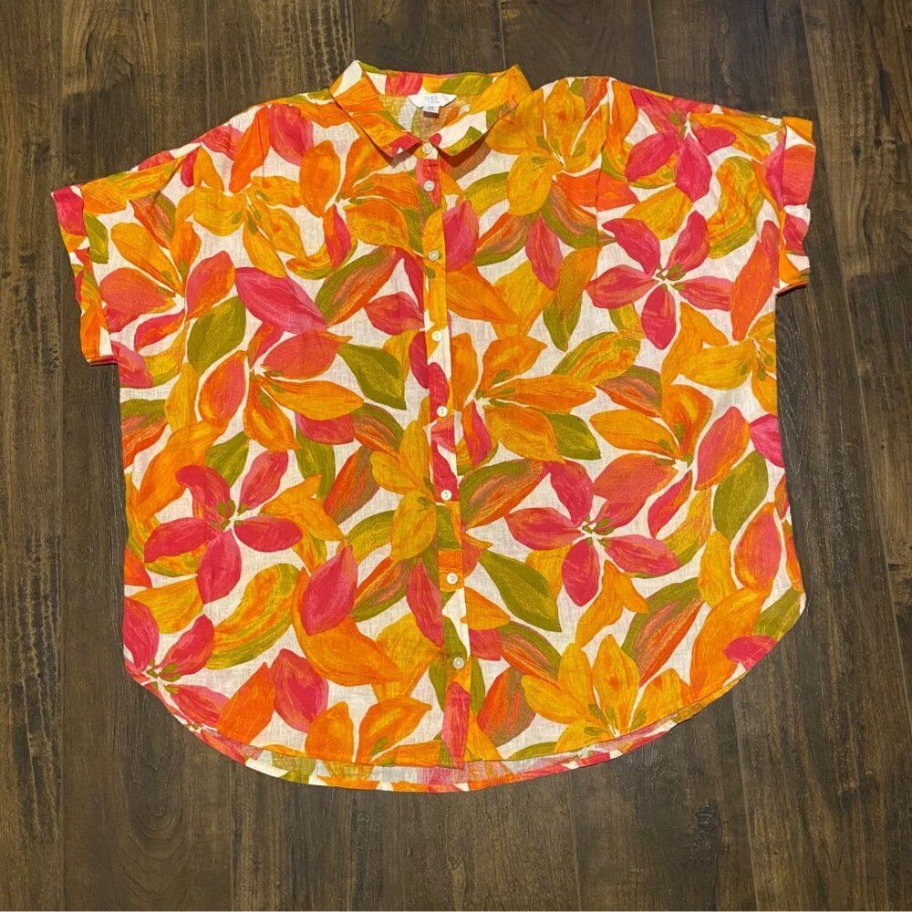 Time And Tru Shirt Women XXL Multicolor Button Up Top Leaf Floral Casual NWOT - Picture 9 of 14